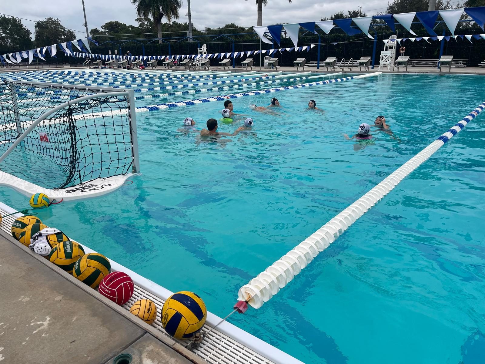 Youth water polo scrimmage, overhead view of the pool